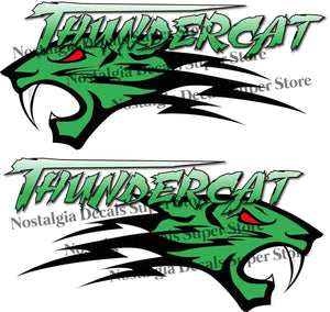 Arctic Cat Thundercat Green Decals Pair - 14" x 6" | Nostalgia Decals Online vinyl graphics for snowmobiles, vinyl snowmobile stickers, die cut vinyl jetski graphics