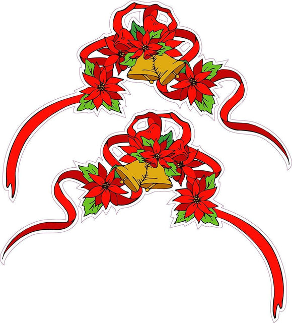 Christmas Poinsettia Corner Ribbon Pair Window and Wall Decor Decal - 12