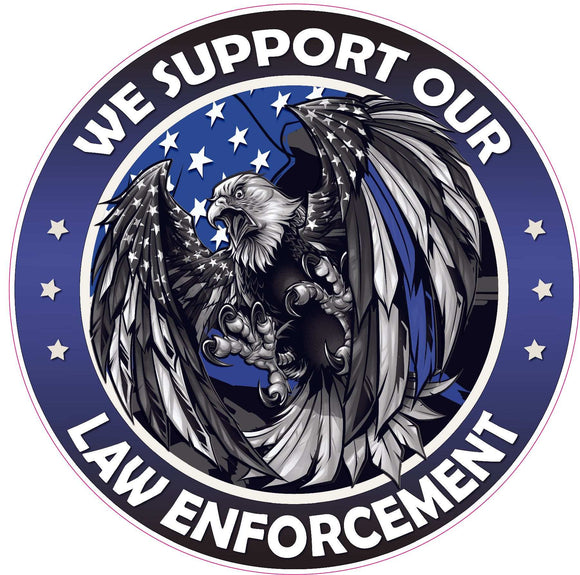 We Support our Thin Blue Line Law Enforcement American Flag Eagle Decal