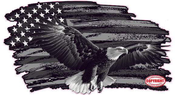 Worn American Flag grayscale bald eagle Decal