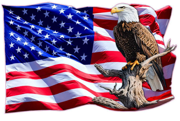 American flag eagle perched on tree branch decal