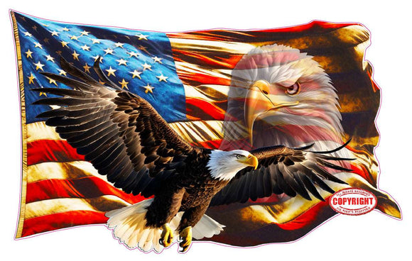 Worn American Flag Bald Eagles Decal