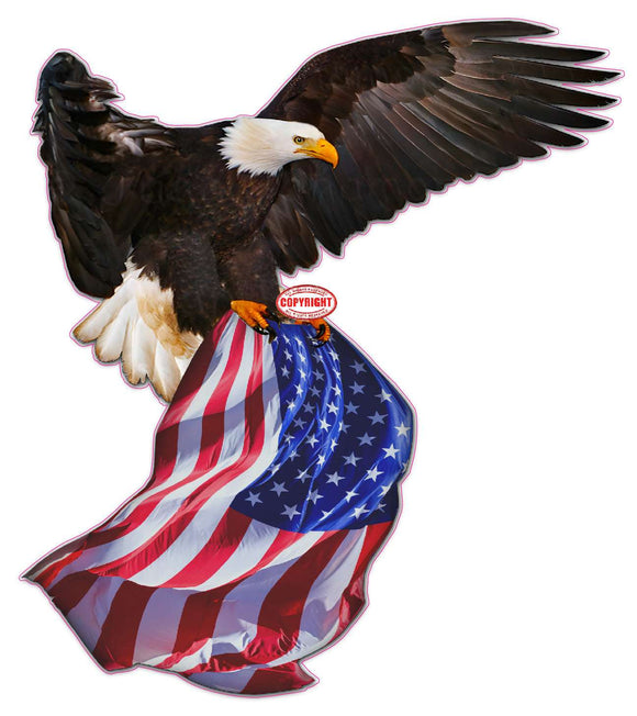 Bald Eagle flying with American Flag Decal