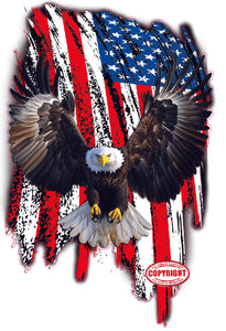 Brushed worn American flag Bald Eagles wings decal