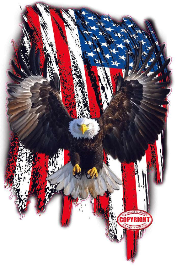 Brushed worn American flag Bald Eagles wings decal