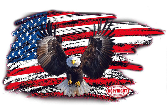 Brushed worn American flag Bald Eagles wings long decal