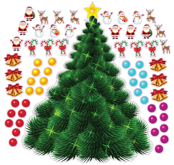 Holiday Christmas Tree Wall Decal, with Decorations for The Kids