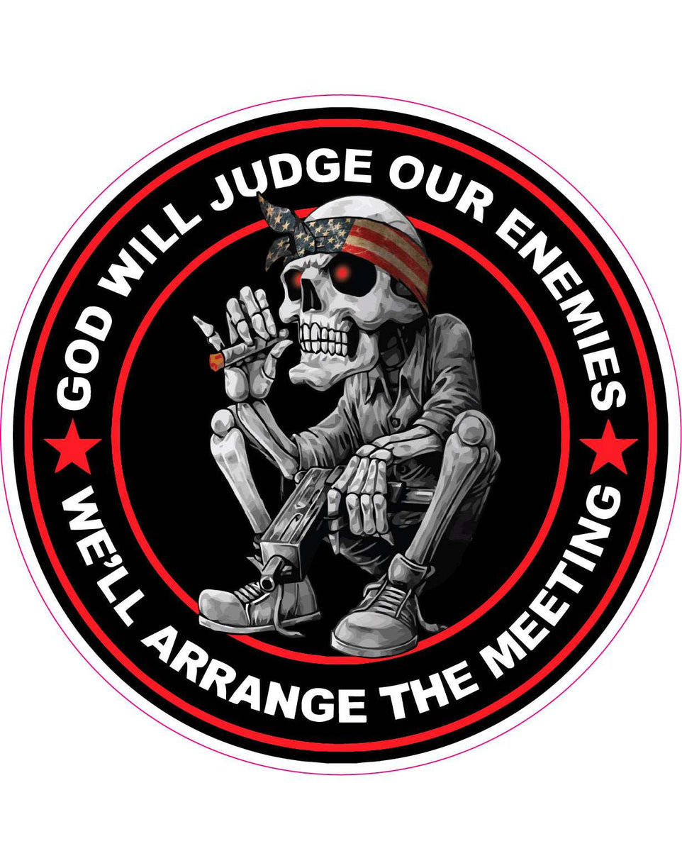 God Will Judge Our Enemies Skeleton American Flag Bandana Decal ...