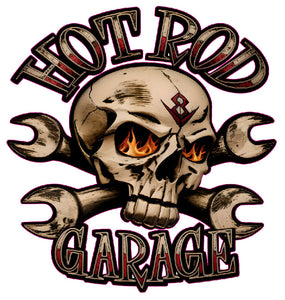 HotRod Garage Skull with wrenches Decal