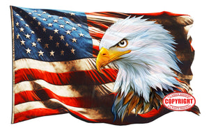 Worn American flag ghosted Bald Eagle decal